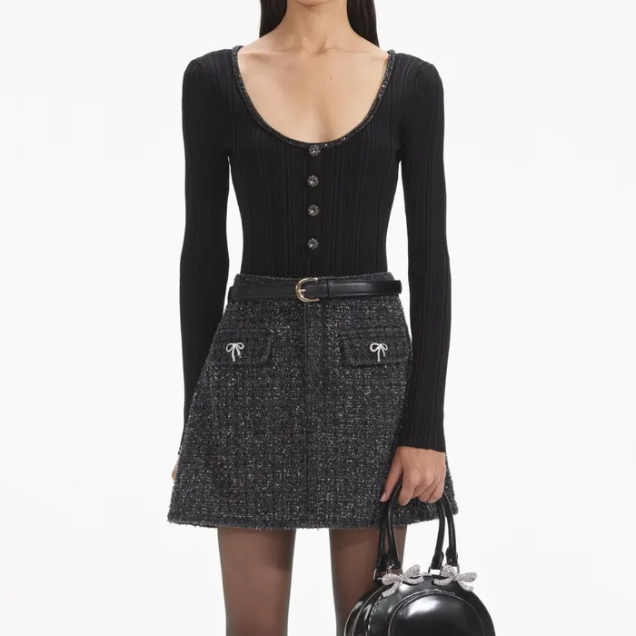 Women Black Embellished Knit Top Self Portrait Knitwear