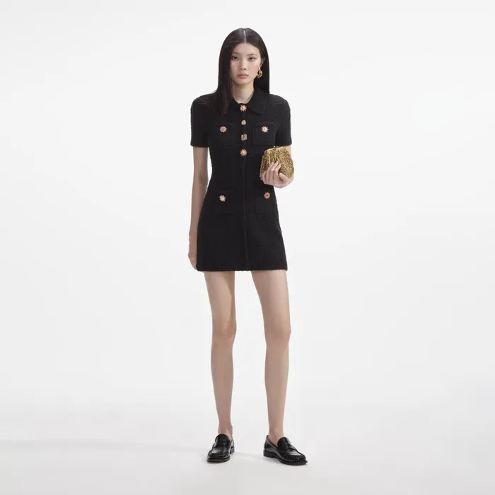 Women Black Jewel Button Knit Mini Dress Self Portrait Dresses