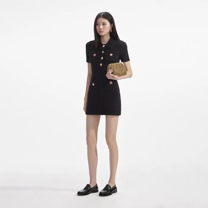 Women Black Jewel Button Knit Mini Dress Self Portrait Dresses