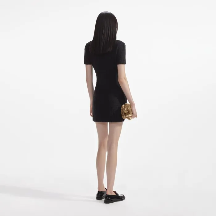 Women Black Jewel Button Knit Mini Dress Self Portrait Dresses