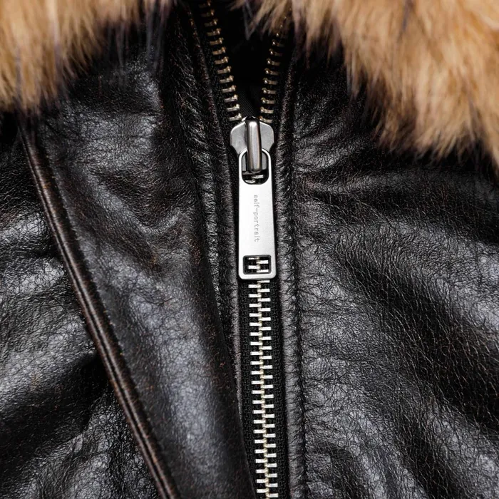 Women Black Leather Shearling Collar Jacket Self Portrait Outerwear