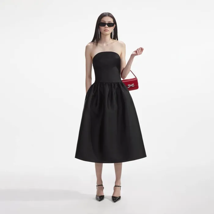 Women Black Taffeta Midi Dress Self Portrait Dresses