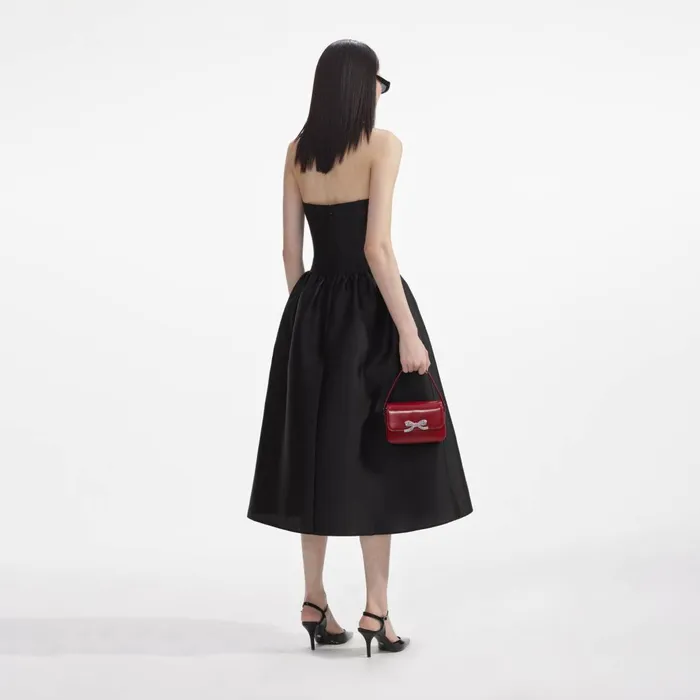 Women Black Taffeta Midi Dress Self Portrait Dresses