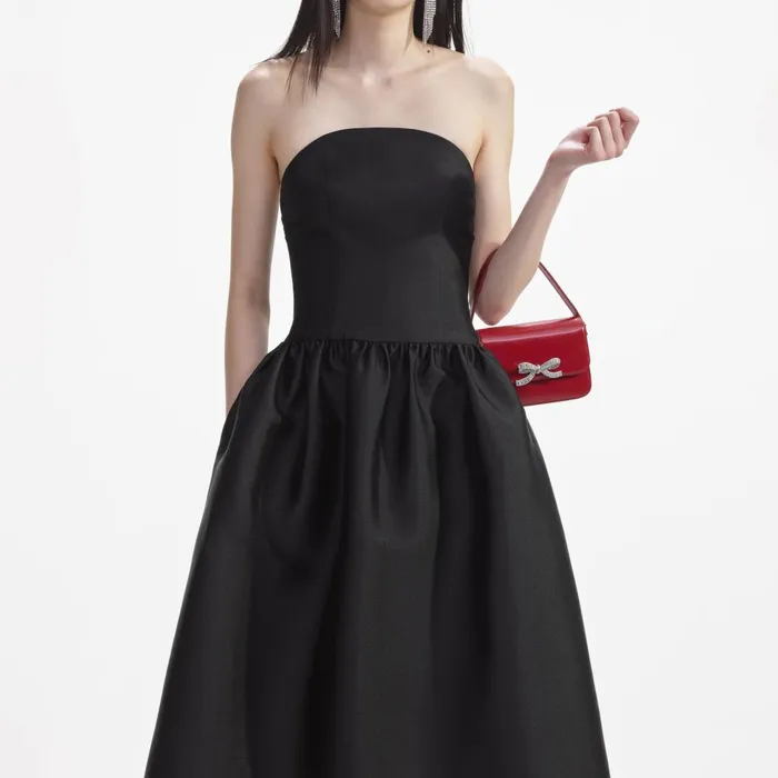Women Black Taffeta Midi Dress Self Portrait Dresses