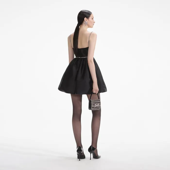 Women Black Taffetta Diamante Mini Dress Self Portrait Dresses