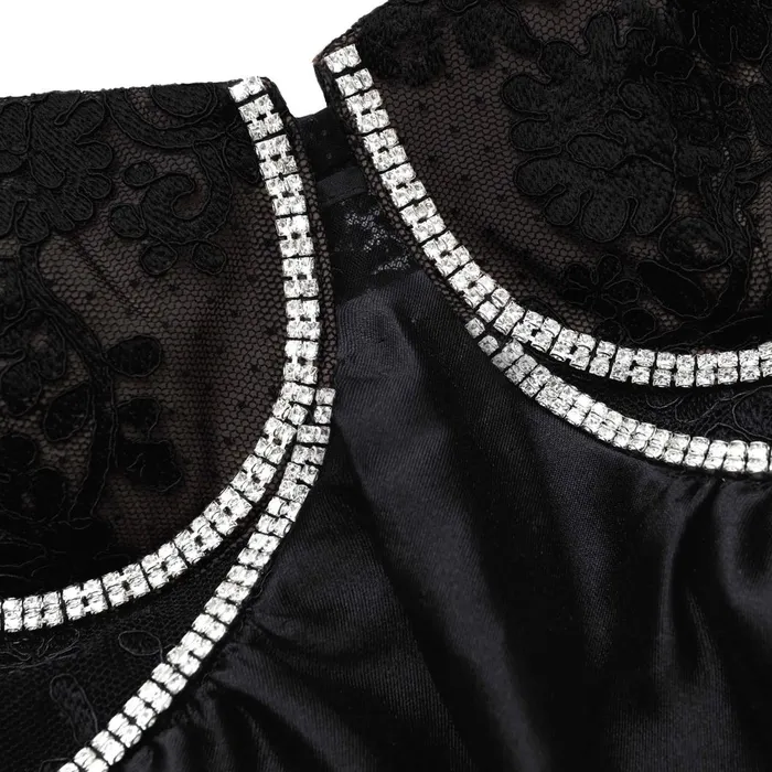Women Black Taffetta Diamante Mini Dress Self Portrait Dresses