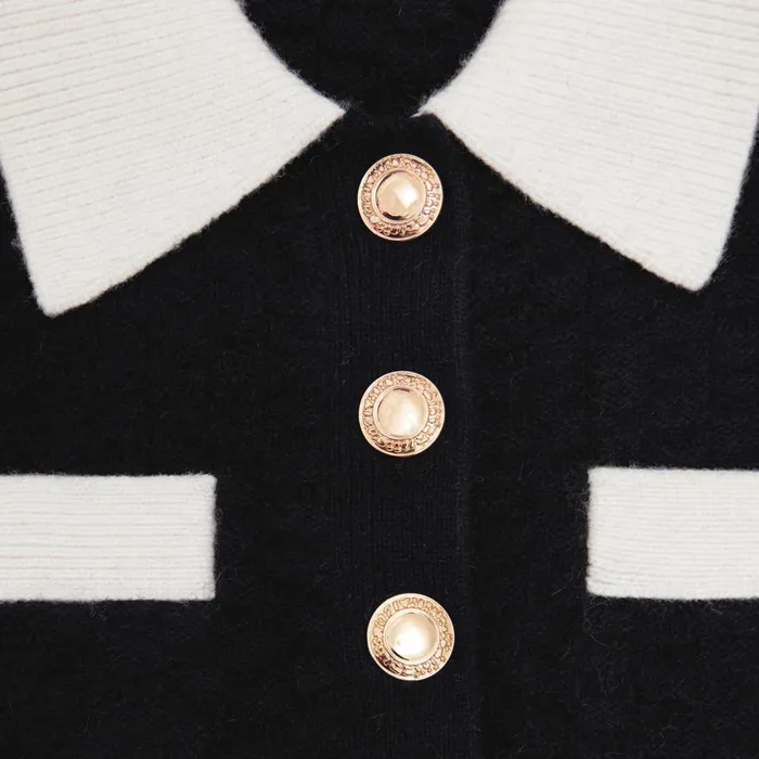 Women Black Textured Cardigan Self Portrait Knitwear