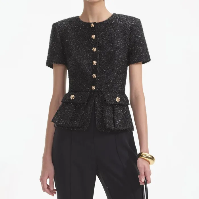 Women Black Tinsel Boucle Jumpsuit Self Portrait Jumpsuits