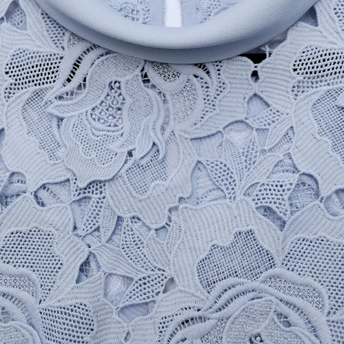 Women Blue Flower Lace Contrast Collar Midi Dress Self Portrait Dresses
