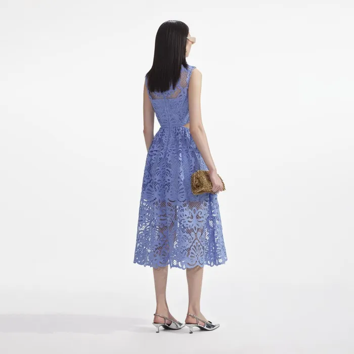 Women Blue Lace Cut Out Midi Dress Self Portrait Dresses