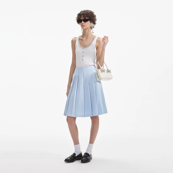 Women Blue Satin Midi Skirt Self Portrait Bottoms