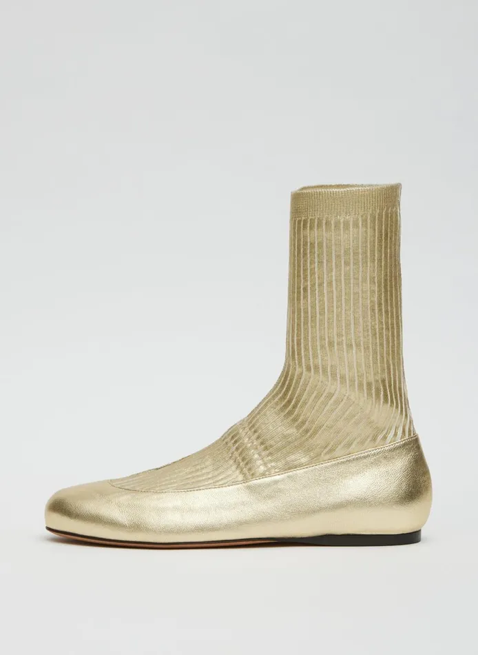 Women Borg Metallic Sock Shoe Gold Tibi Boots