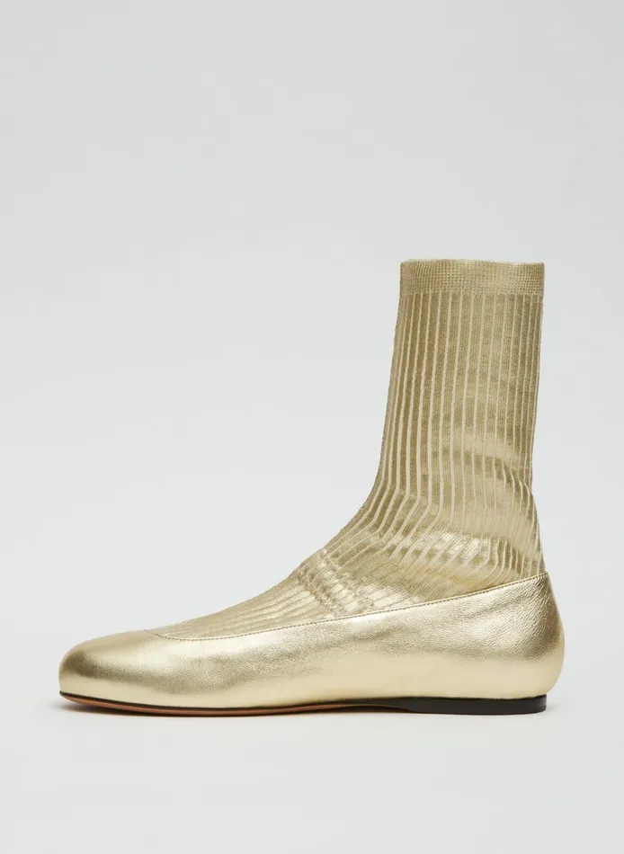 Women Borg Metallic Sock Shoe Gold Tibi Boots
