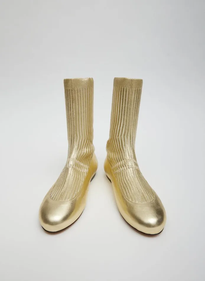 Women Borg Metallic Sock Shoe Gold Tibi Boots