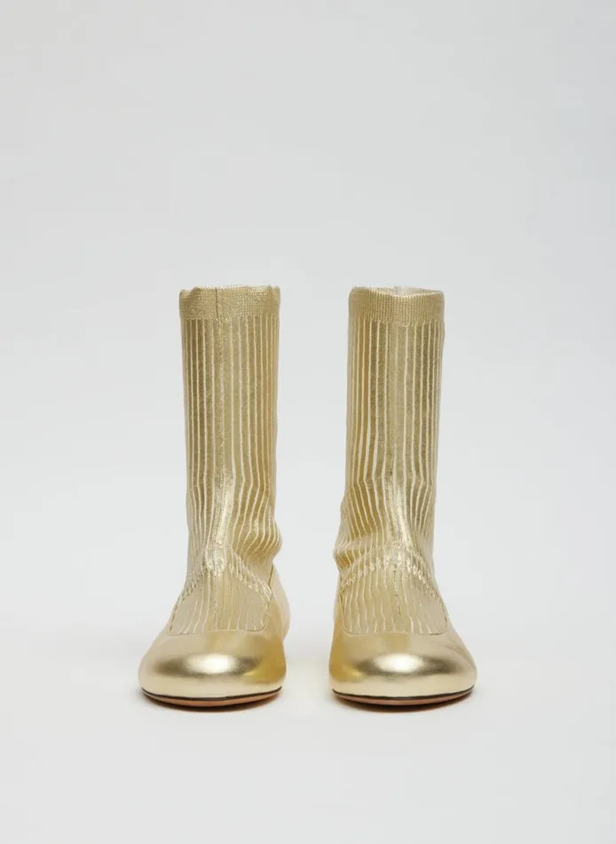 Women Borg Metallic Sock Shoe Gold Tibi Boots