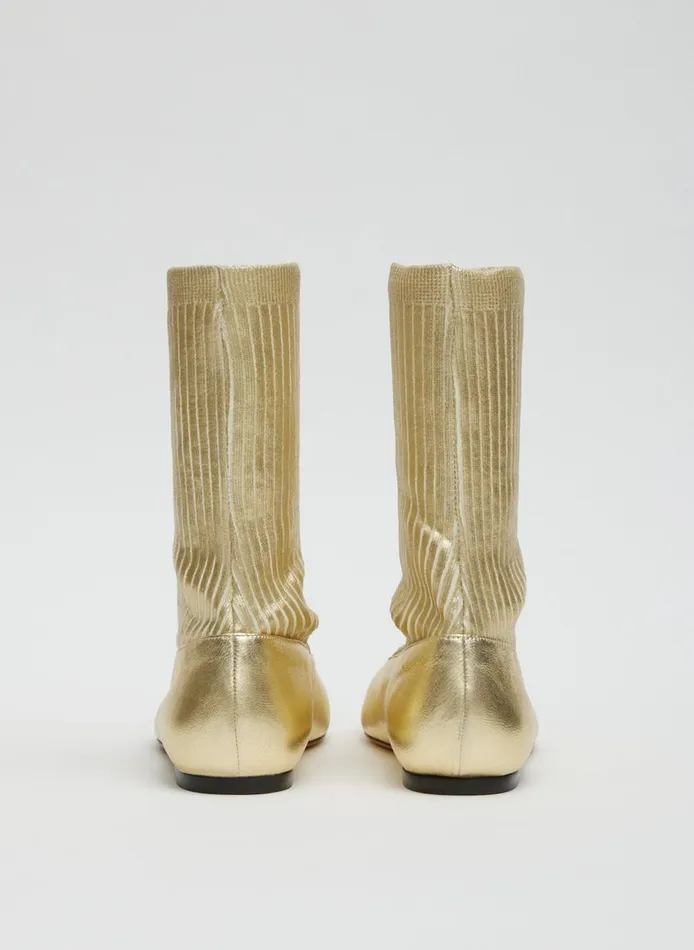 Women Borg Metallic Sock Shoe Gold Tibi Boots