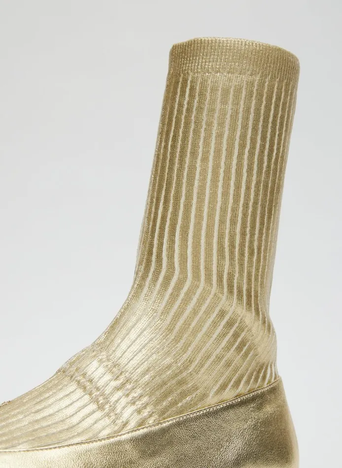 Women Borg Metallic Sock Shoe Gold Tibi Boots