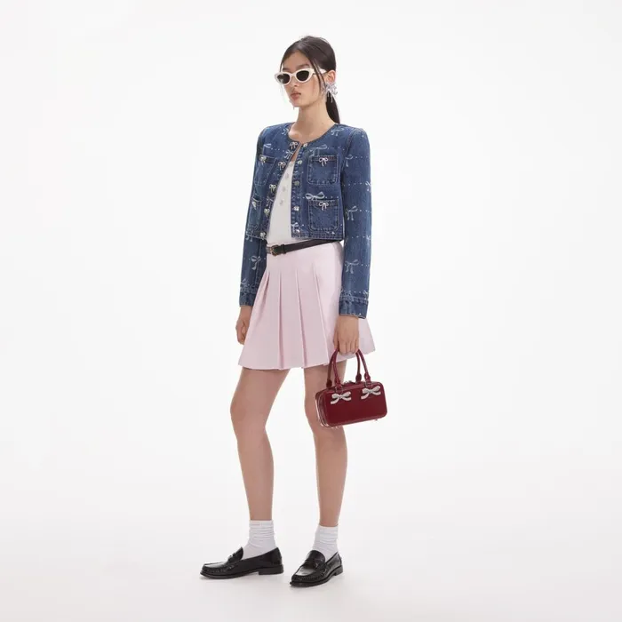 Women Bow Print Denim Jacket Self Portrait Denim