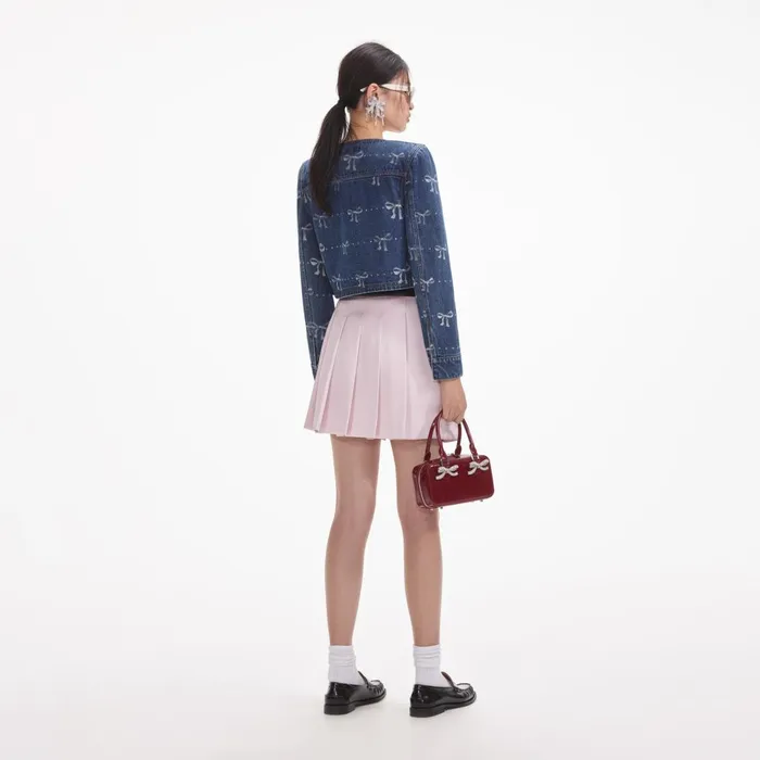 Women Bow Print Denim Jacket Self Portrait Denim