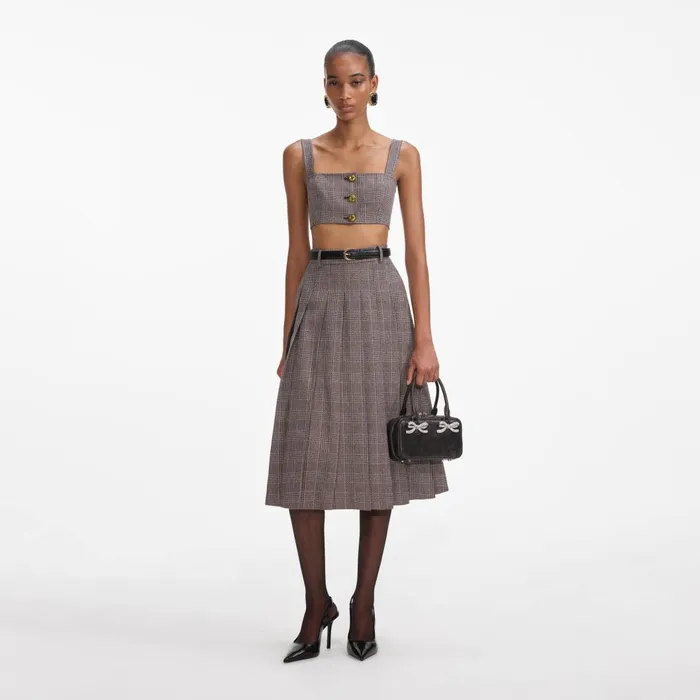 Women Brown Check Crop Top Self Portrait CoOrds