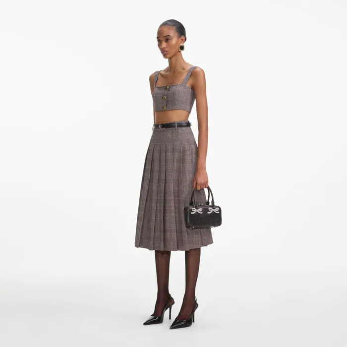 Women Brown Check Crop Top Self Portrait CoOrds