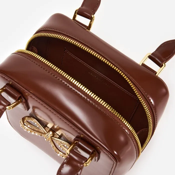 Women Brown Leather Square Shoulder Bag Self Portrait Handbags