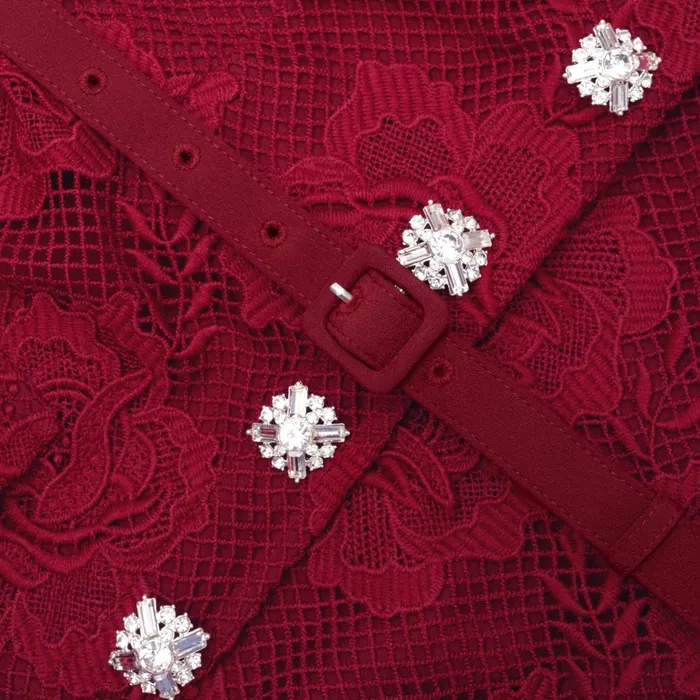 Women Burgundy Lace Buttoned Midi Dress Self Portrait Dresses