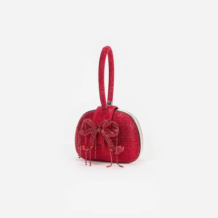 Women Burgundy Rhinestone Top Handle Clutch Bag Self Portrait Handbags