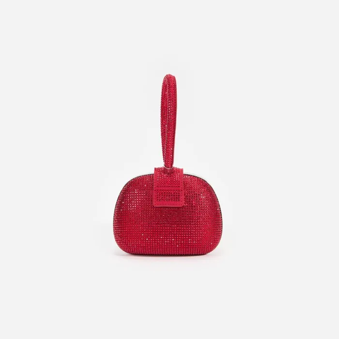 Women Burgundy Rhinestone Top Handle Clutch Bag Self Portrait Handbags