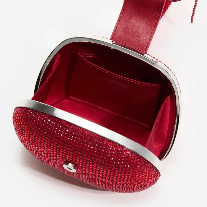 Women Burgundy Rhinestone Top Handle Clutch Bag Self Portrait Handbags