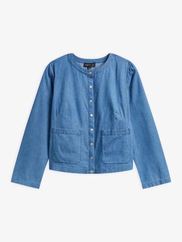 Women Cardigans Agns B Blue Cotton Chambray Cardigan With 034B034 Snaps