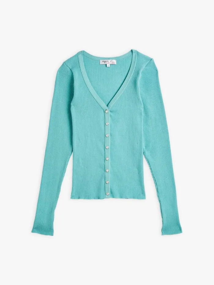 Women Cardigans Agns B Blue Cotton VNeck Snap Cardigan