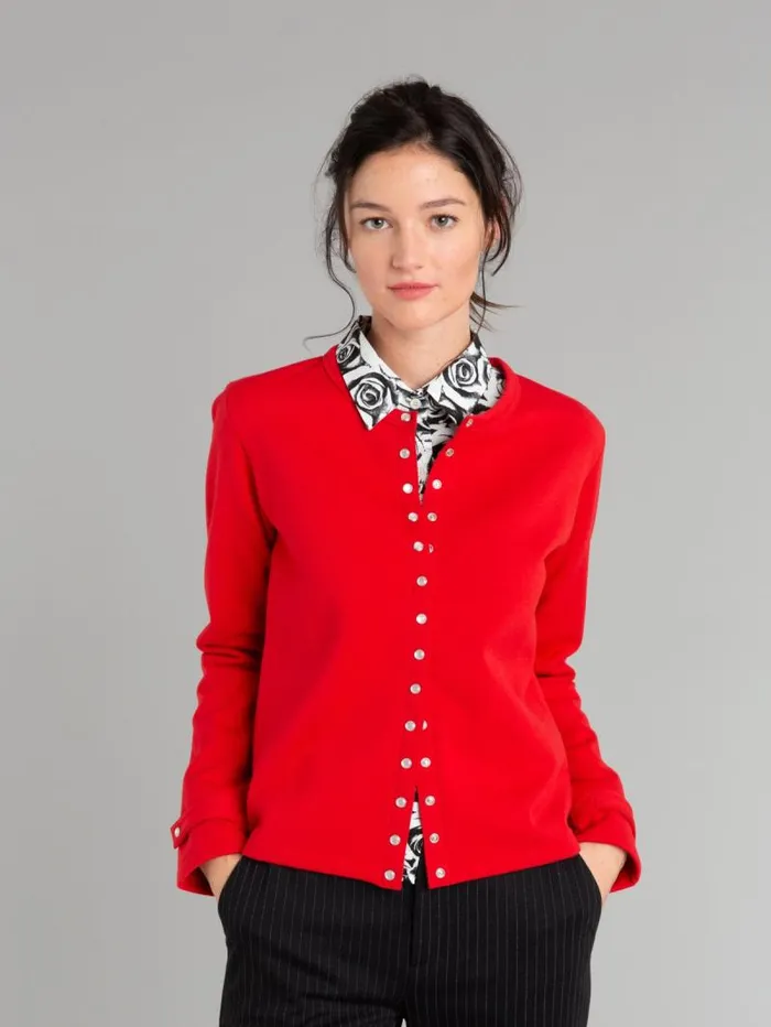Women Cardigans Agns B Red Cotton Fleece Rosana Snap Cardigan