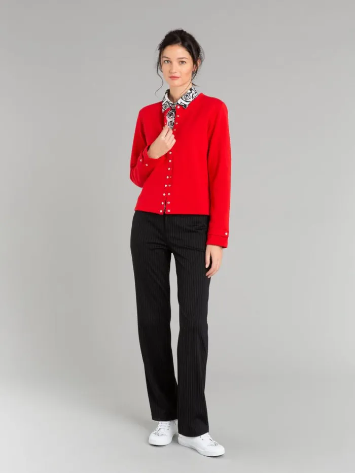 Women Cardigans Agns B Red Cotton Fleece Rosana Snap Cardigan