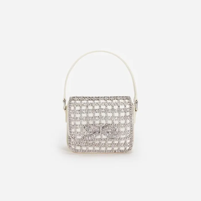 Women Champagne Crystal Micro Bag Cream Self Portrait Handbags