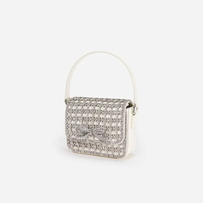 Women Champagne Crystal Micro Bag Cream Self Portrait Handbags