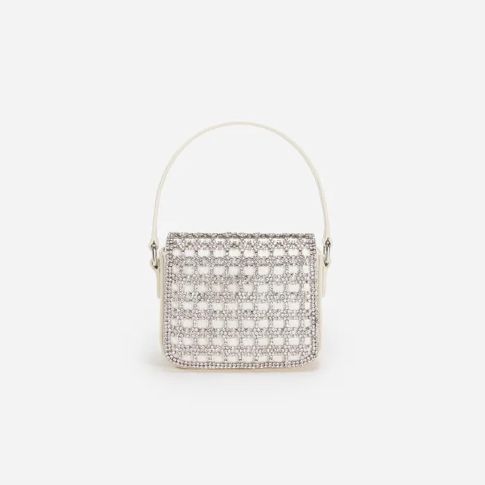 Women Champagne Crystal Micro Bag Cream Self Portrait Handbags
