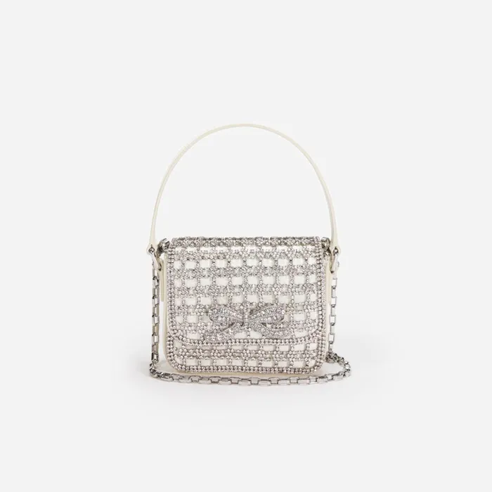Women Champagne Crystal Micro Bag Cream Self Portrait Handbags
