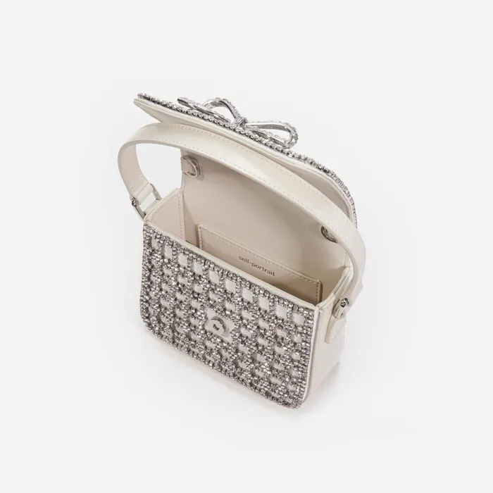 Women Champagne Crystal Micro Bag Cream Self Portrait Handbags