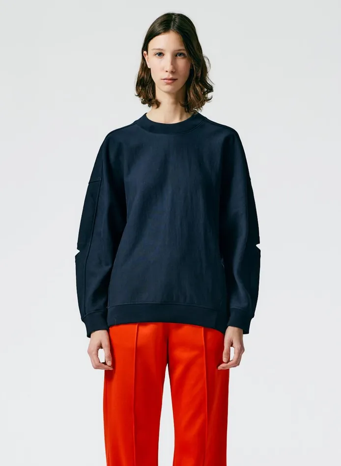 Women Cocoon Crewneck Sweatshirt Navy Tibi Fundamentals