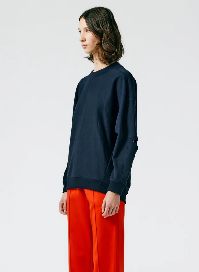 Women Cocoon Crewneck Sweatshirt Navy Tibi Fundamentals