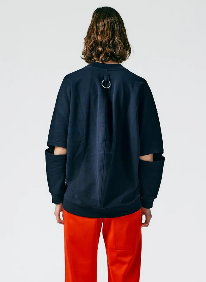 Women Cocoon Crewneck Sweatshirt Navy Tibi Fundamentals
