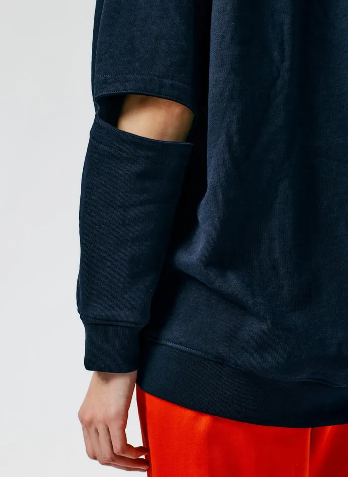 Women Cocoon Crewneck Sweatshirt Navy Tibi Fundamentals