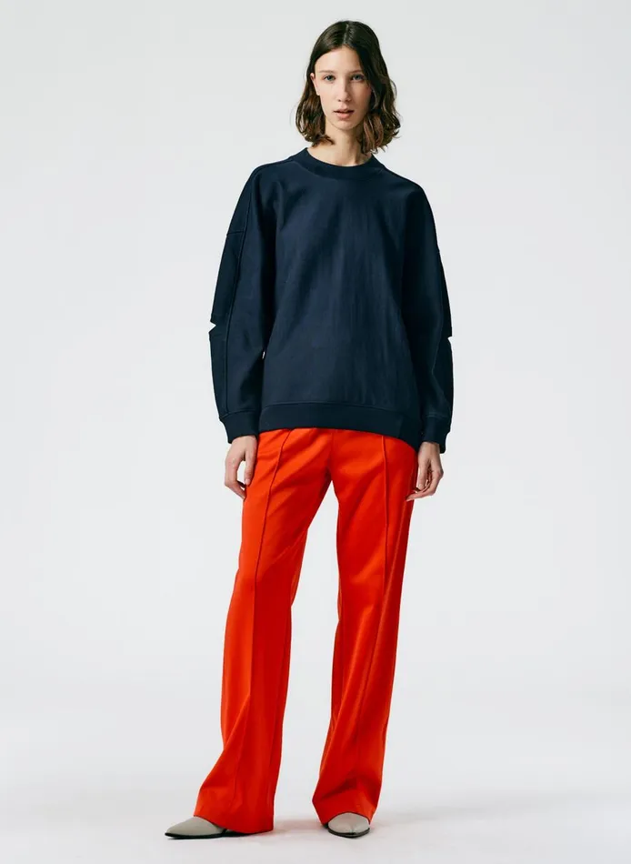 Women Cocoon Crewneck Sweatshirt Navy Tibi Fundamentals