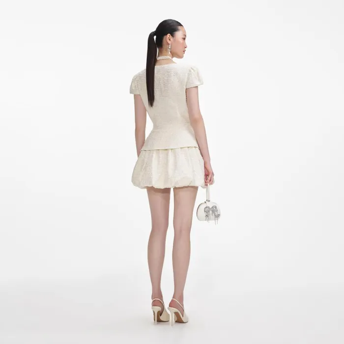 Women Cream Boucle Bow Detail Mini Dress Self Portrait Dresses