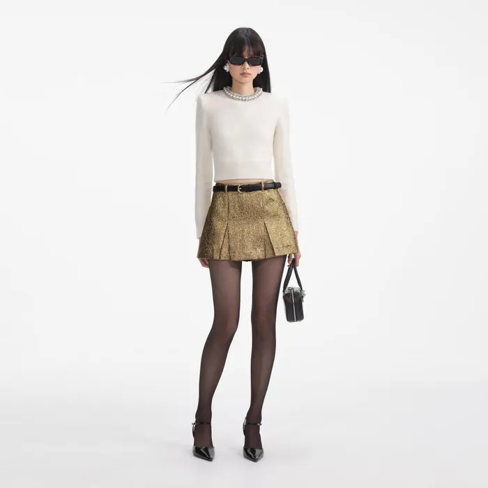 Women Cream Embellished Knit Top Self Portrait Tops
