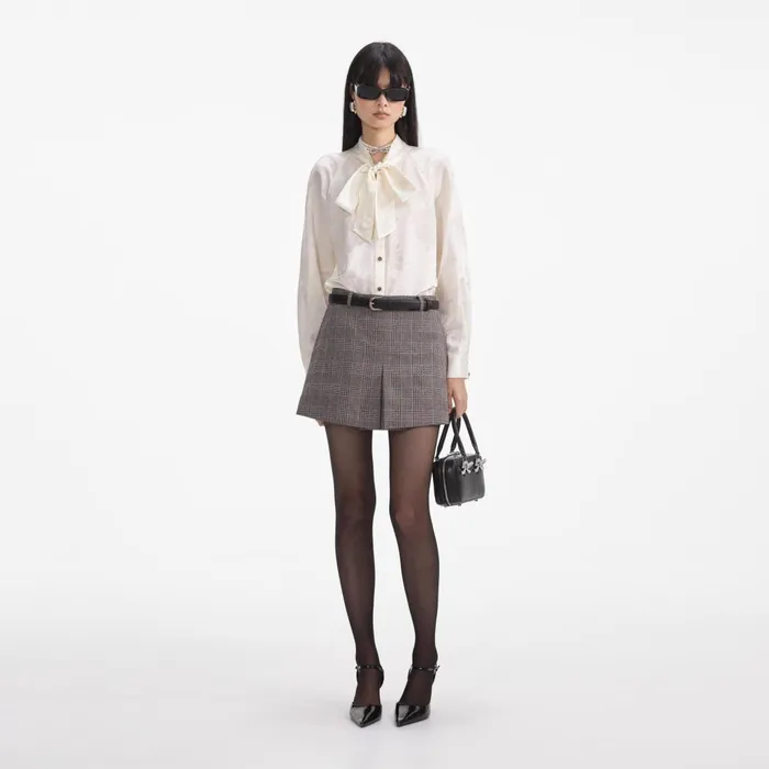 Women Cream Jacquard Blouse Self Portrait Tops