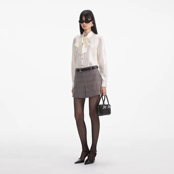 Women Cream Jacquard Blouse Self Portrait Tops
