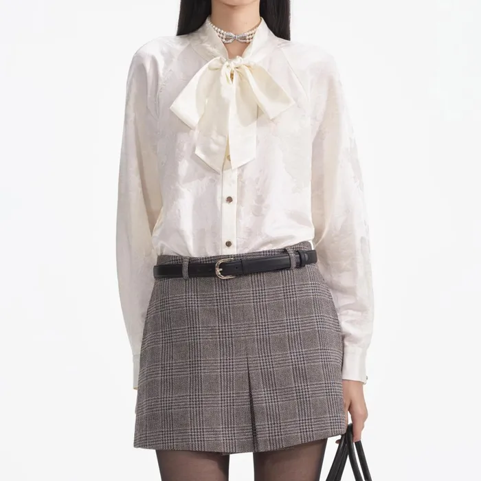 Women Cream Jacquard Blouse Self Portrait Tops