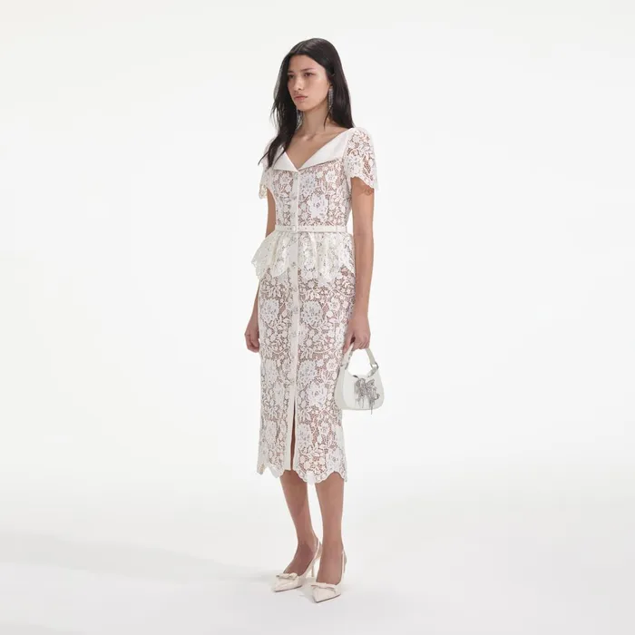Women Cream Lace Peplum Midi Dress Self Portrait Dresses Women Cream Lace Peplum Midi Dress Self Portrait Dresses